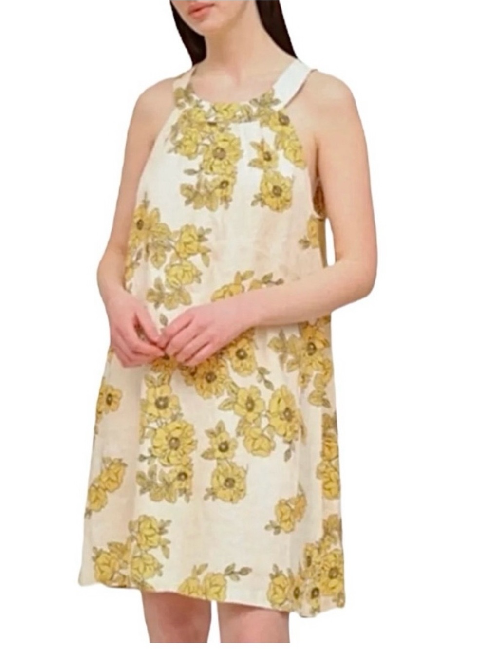 Cynthia Rowley Linen Sleeveless Floral Trapeze Dress